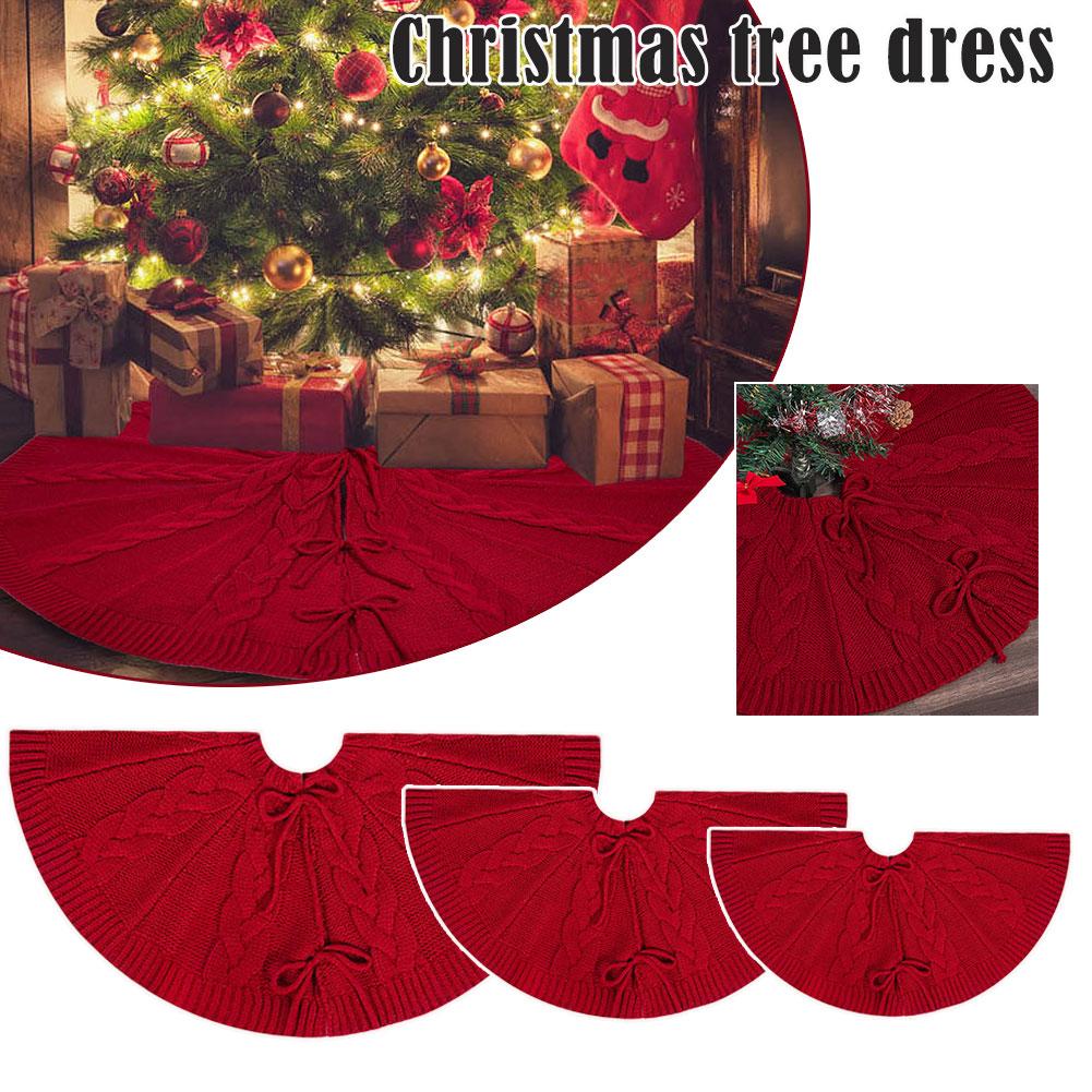 thumbnail image 2 of Ruifaya Falda de árbol de Navidad tejida Delantal de ambiente navideño de punto rojo Nuevo A8, 2 of 7