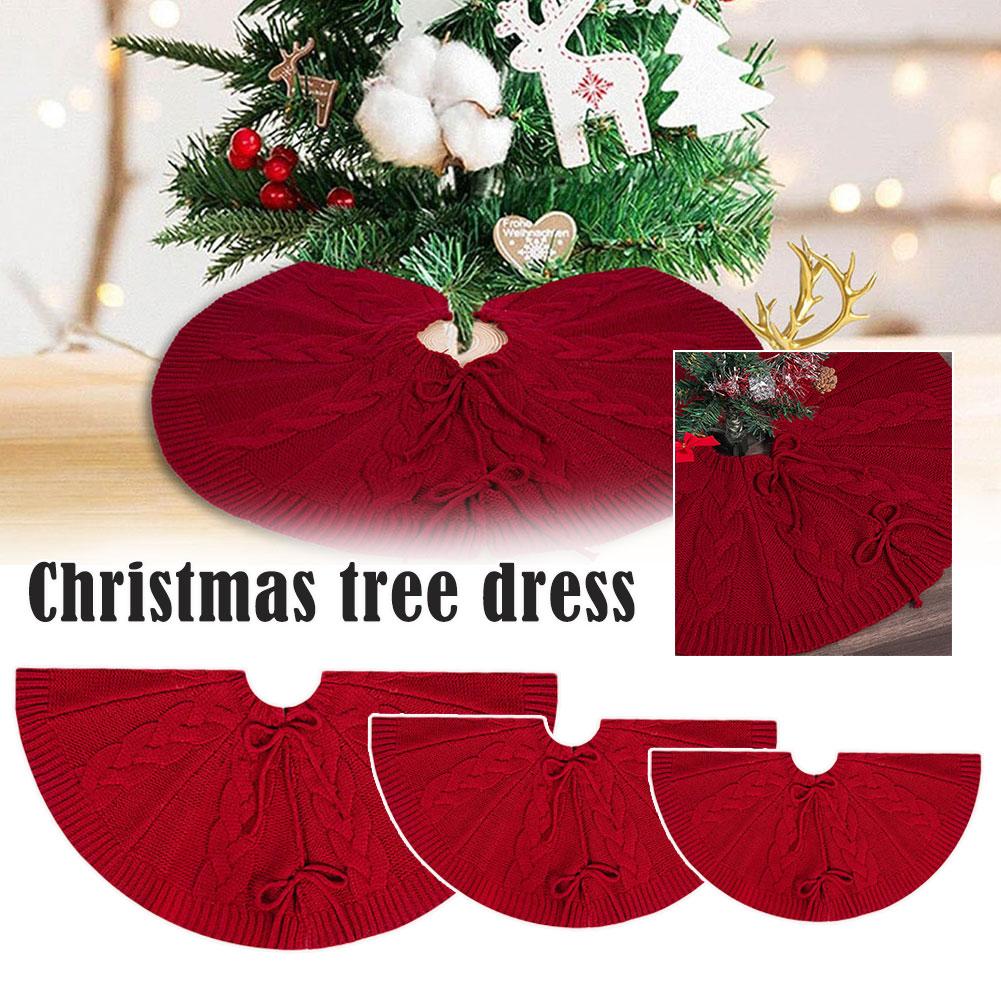 thumbnail image 3 of Ruifaya Falda de árbol de Navidad tejida Delantal de ambiente navideño de punto rojo Nuevo A8, 3 of 7