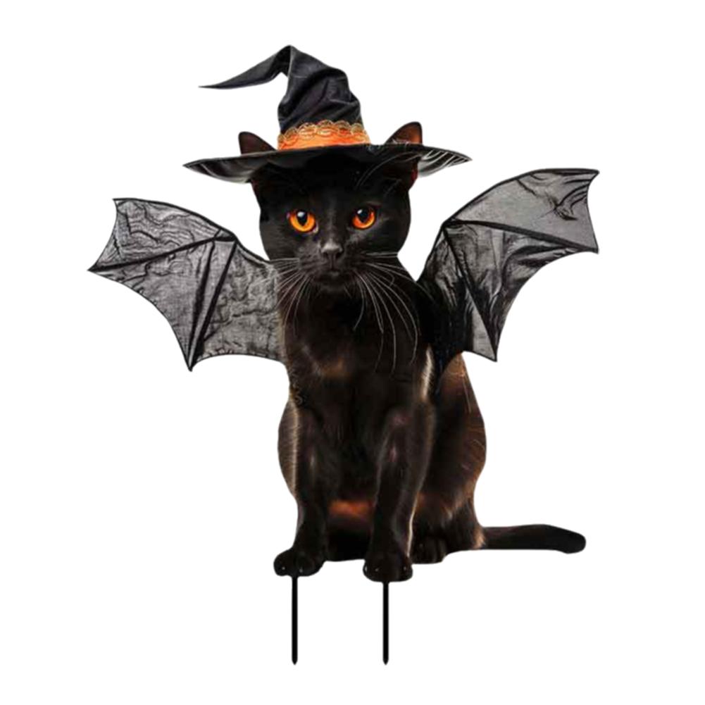 thumbnail image 5 of Ruifaya Decoraciones de Halloween para exteriores, letrero de jardín con lindo gato negro de 10 pulgadas con calabaza 'η, 5 of 7