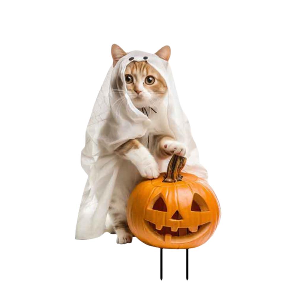 thumbnail image 4 of Ruifaya Decoraciones de Halloween para exteriores, letrero de jardín con lindo gato negro de 10 pulgadas con calabaza 'η, 4 of 7