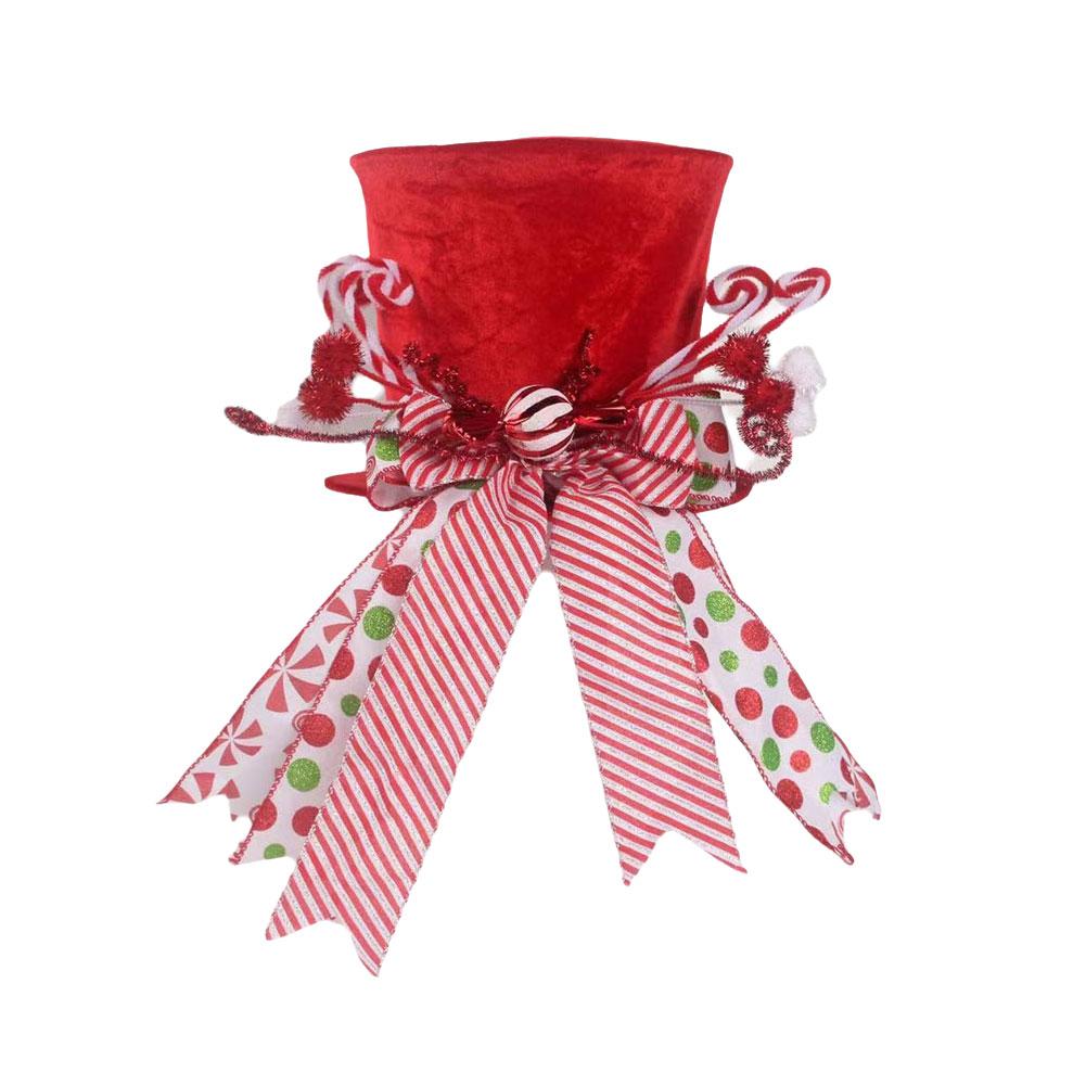 thumbnail image 4 of SGACAI Adorno para la copa del árbol de Navidad, sombrero para la copa del árbol de Navidad, sombrero rojo grande con lazo de rayas, sombrero de copa para adornos de árbol de Navidad, adornos de me, 4 of 7