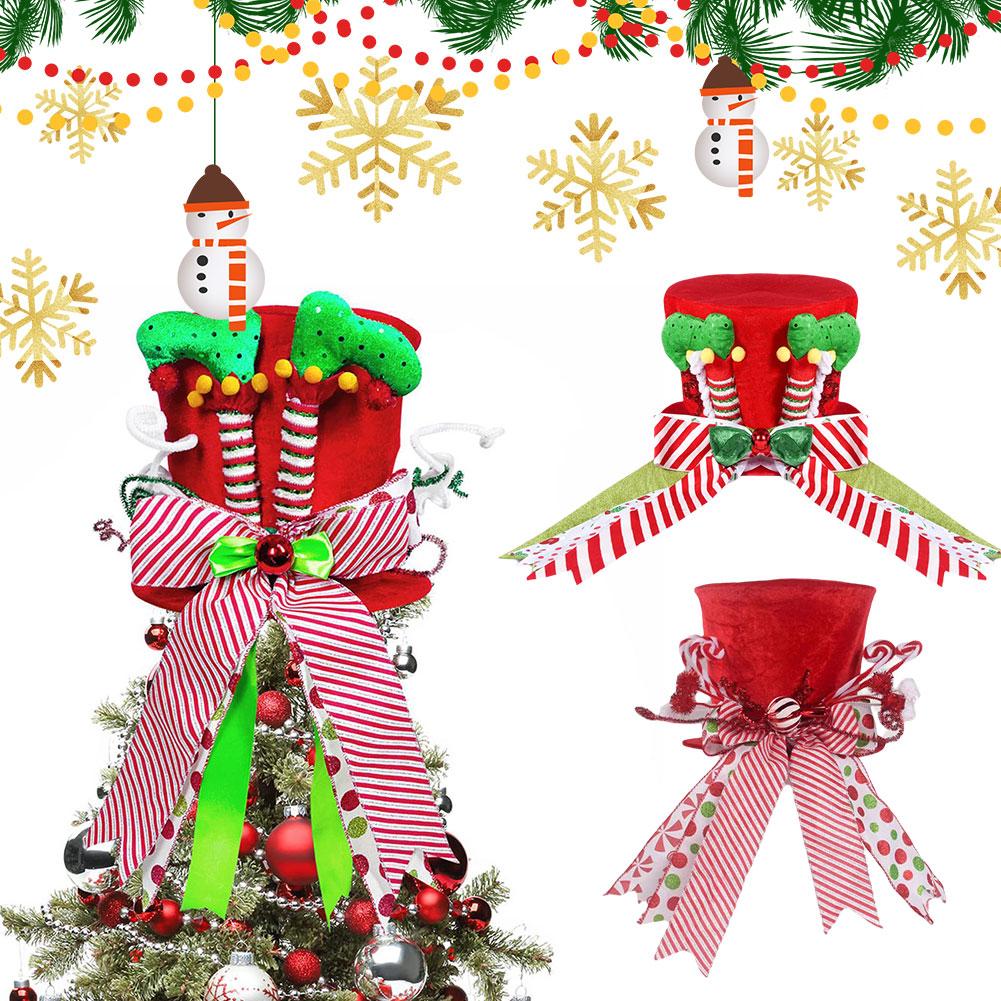 thumbnail image 2 of SGACAI Adorno para la copa del árbol de Navidad, sombrero para la copa del árbol de Navidad, sombrero rojo grande con lazo de rayas, sombrero de copa para adornos de árbol de Navidad, adornos de me, 2 of 7