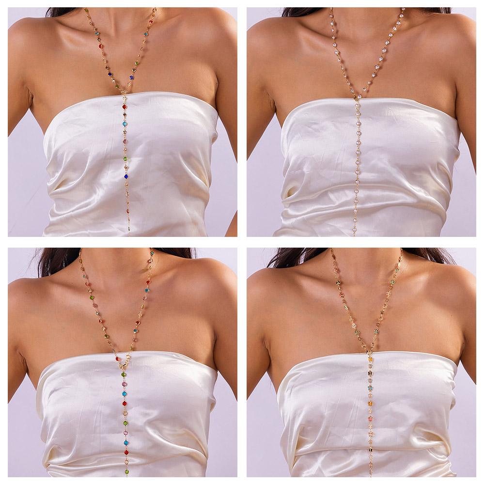 thumbnail image 2 of SGACAI Collares de cadena de clavícula de metal Collar de flecos de cadena larga simpleθÆ, 2 of 7