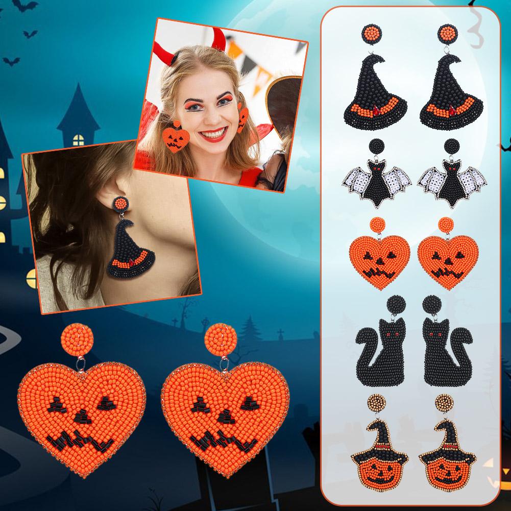 thumbnail image 2 of Wartleves Pendientes espeluznantes de Halloween en varios estilos: murciélago, demonio, calabaza, bruja y gato, 2 of 7