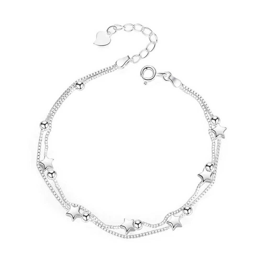 thumbnail image 3 of Wartleves Pulsera de cuentas de estrella plateada para mujer Pulsera de doble capa de diseñador original♯, 3 of 7