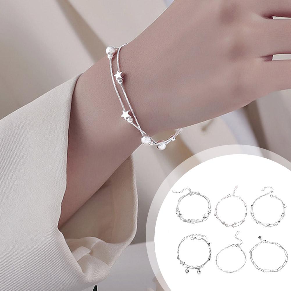 thumbnail image 2 of Wartleves Pulsera de cuentas de estrella plateada para mujer Pulsera de doble capa de diseñador original♯, 2 of 7