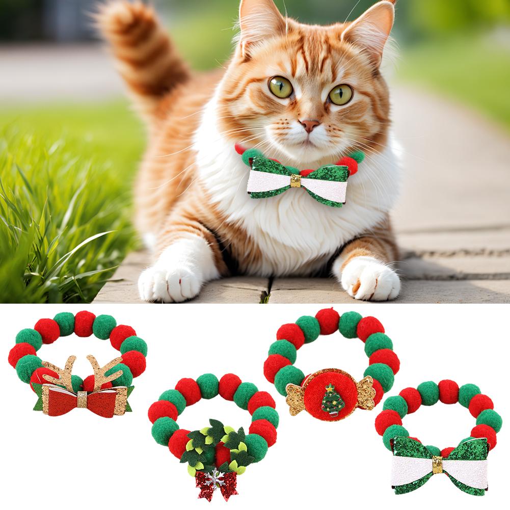 thumbnail image 4 of Wartleves Collar ajustable para mascotas, divertido adorno navideño con lazo suave, 4 of 7