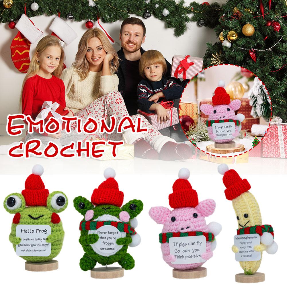 thumbnail image 3 of Ruifaya Bonita muñeca de ganchillo con pepinillos navideños y tarjeta positiva, muñeca de peluche de ganchillo con emociones, regalo de apoyo de ganchillo, 3 of 7
