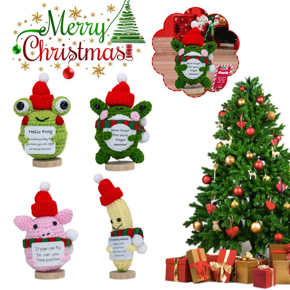thumbnail image 2 of Ruifaya Bonita muñeca de ganchillo con pepinillos navideños y tarjeta positiva, muñeca de peluche de ganchillo con emociones, regalo de apoyo de ganchillo, 2 of 7
