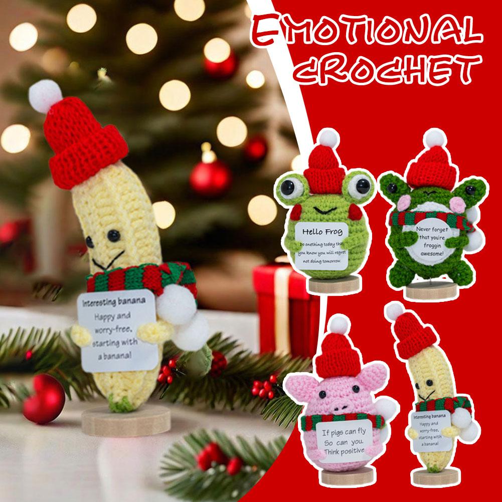 thumbnail image 4 of Ruifaya Bonita muñeca de ganchillo con pepinillos navideños y tarjeta positiva, muñeca de peluche de ganchillo con emociones, regalo de apoyo de ganchillo, 4 of 7
