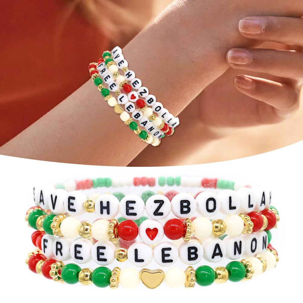 thumbnail image 2 of SGACAI Pulsera Bohemia con Cuentas de Cerámica Suave y Elástica Pulsera con Cuentas de Letras X1 N5Q6 тψ, 2 of 7