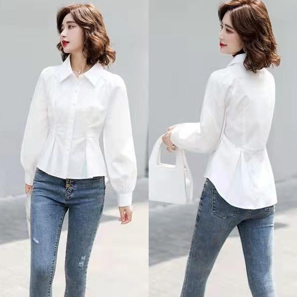 thumbnail image 3 of Ruifaya Camisa blanca de manga larga con botonadura sencilla y corte ajustado para ir al trabajo, lote T8, 3 of 7