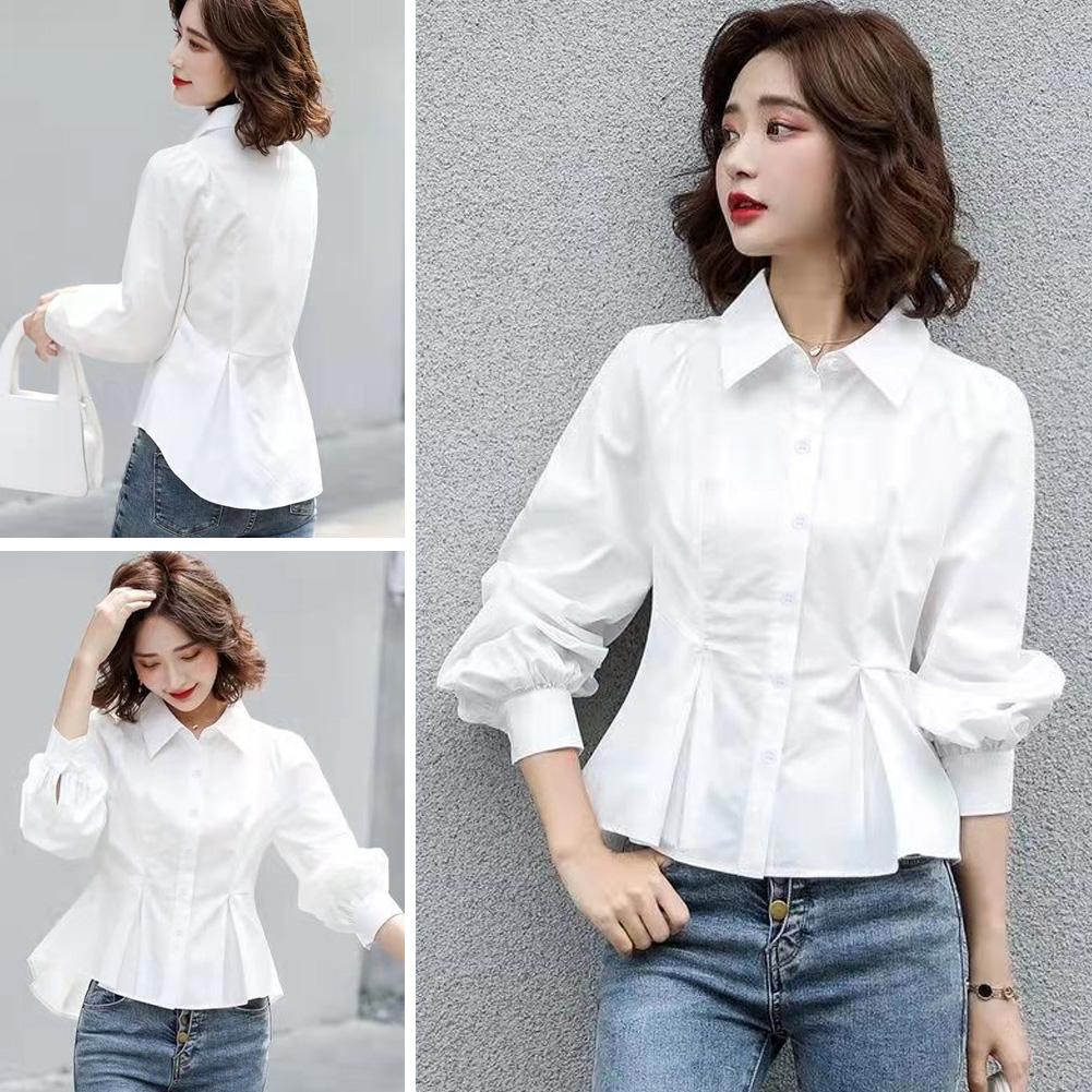 thumbnail image 2 of Ruifaya Camisa blanca de manga larga con botonadura sencilla y corte ajustado para ir al trabajo, lote T8, 2 of 7