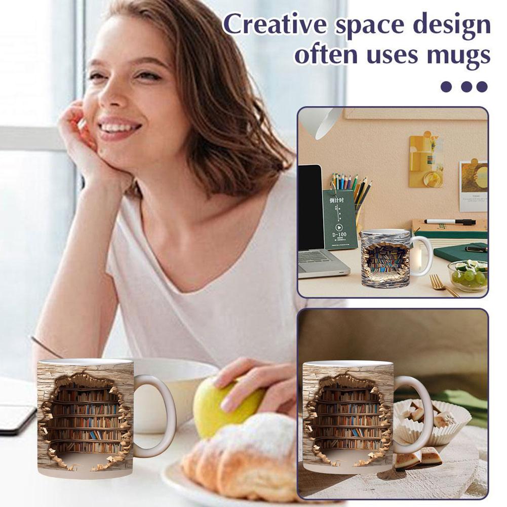 thumbnail image 2 of SGACAI Taza de cerámica con diseño creativo de estantería 3D, taza de café, regalo de estantería de biblioteca$, 2 of 7
