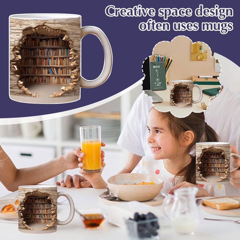 thumbnail image 3 of SGACAI Taza de cerámica con diseño creativo de estantería 3D, taza de café, regalo de estantería de biblioteca$, 3 of 7