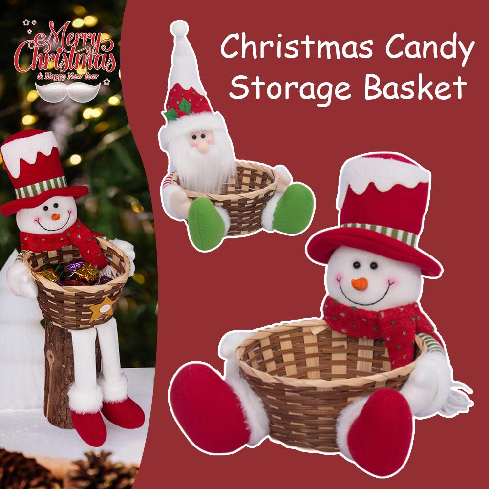 thumbnail image 2 of Wartleves Plato para dulces navideños, cesta para guardar dulces navideños, cuenco para dulces de muñeco de nieve de Papá Noel, recipiente para bocadillos de tejido de ratán, cuenco para dulces navide, 2 of 7