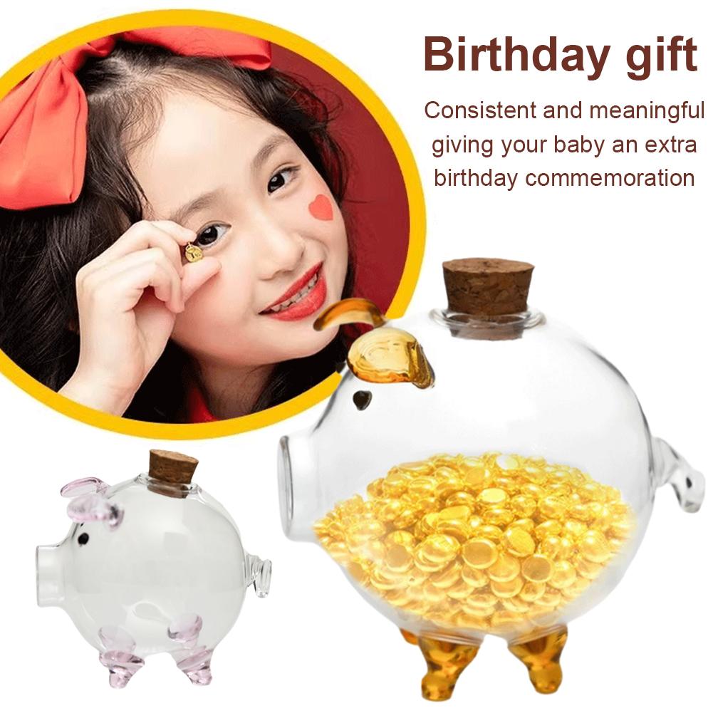 thumbnail image 2 of Wartleves Hucha de cristal creativa Piggy de gran capacidad con forma de cerdito para almacenar oro, botella D8, 2 of 7