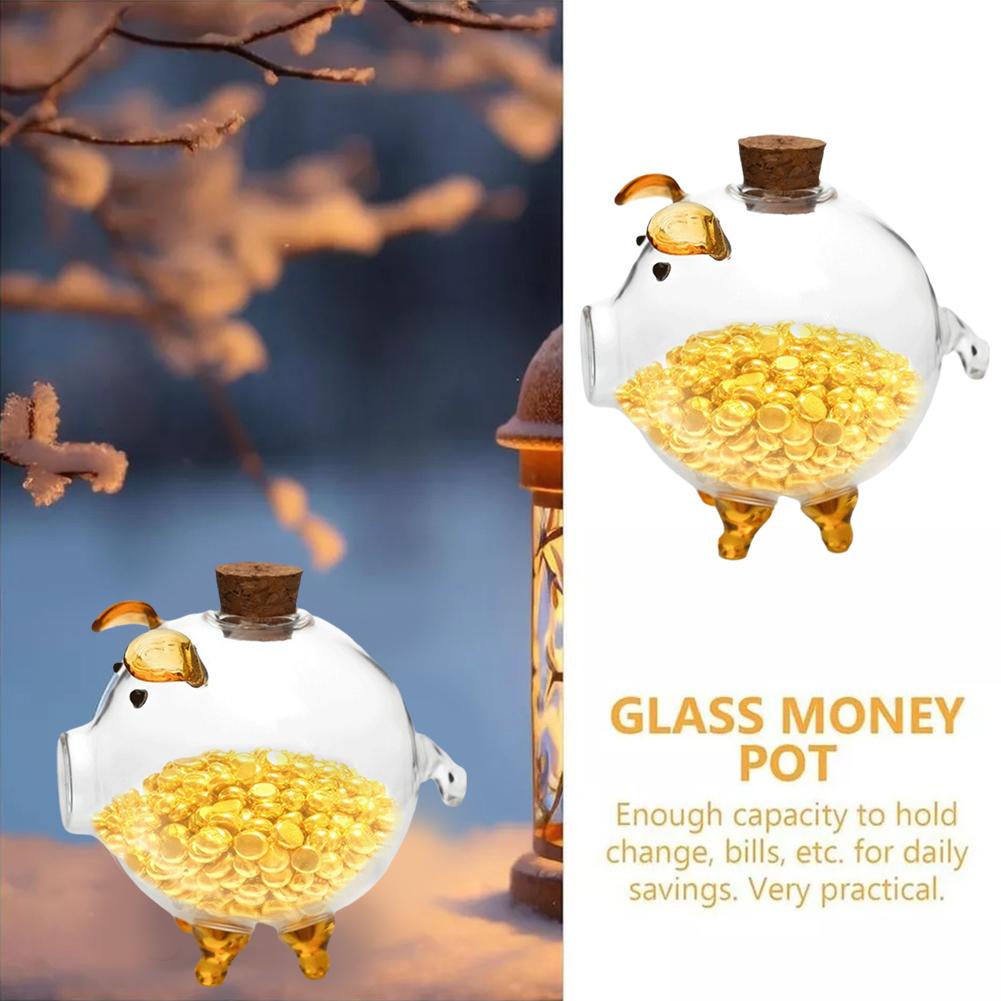 thumbnail image 3 of Wartleves Hucha de cristal creativa Piggy de gran capacidad con forma de cerdito para almacenar oro, botella D8, 3 of 7