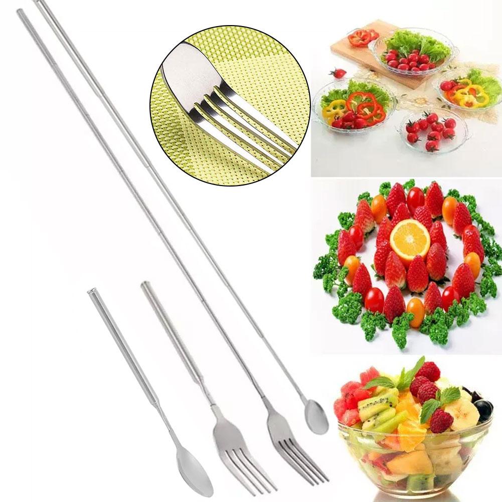 thumbnail image 3 of Wartleves Tenedor extensible, tenedor telescópico ajustable, tenedor telescópico extensible de mango largo para cenas, frutas y postres, herramienta portátil para acampar, picnic, barbacoa, para comer, 3 of 7
