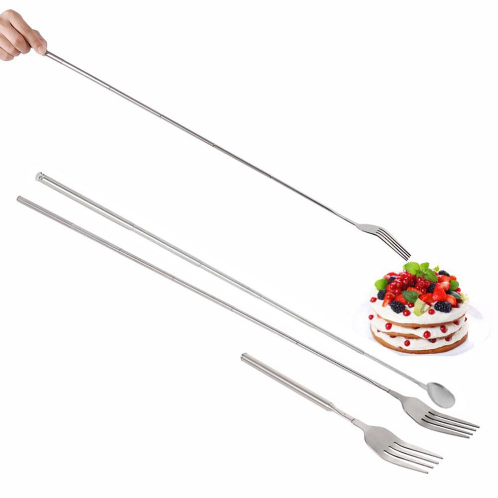 thumbnail image 2 of Wartleves Tenedor extensible, tenedor telescópico ajustable, tenedor telescópico extensible de mango largo para cenas, frutas y postres, herramienta portátil para acampar, picnic, barbacoa, para comer, 2 of 7