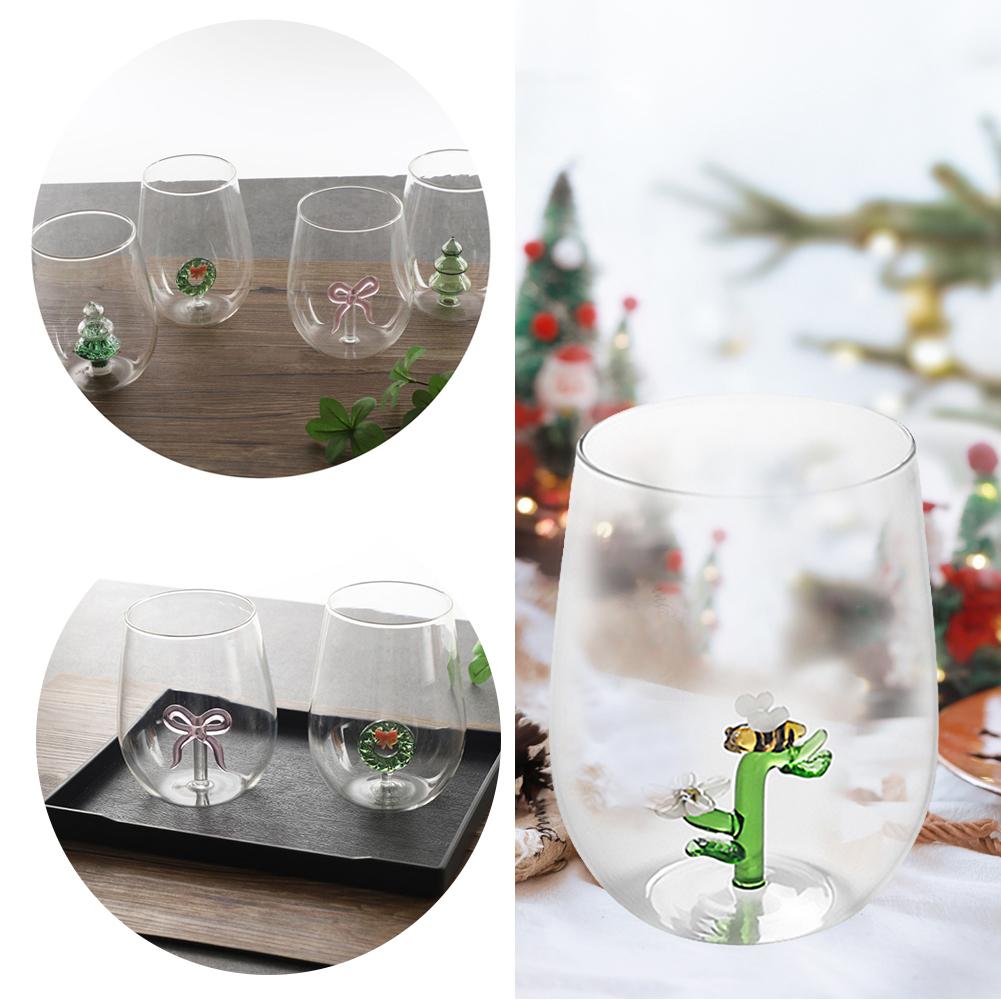 thumbnail image 2 of Ruifaya BBASILIYSD Copa de vino sin tallo de Navidad, copa de vidrio 3D para beber con figura de árbol de Navidad en el interior, copa de vino/jugo sin tallo de árbol de Navidad, copa de vino con pu, 2 of 7