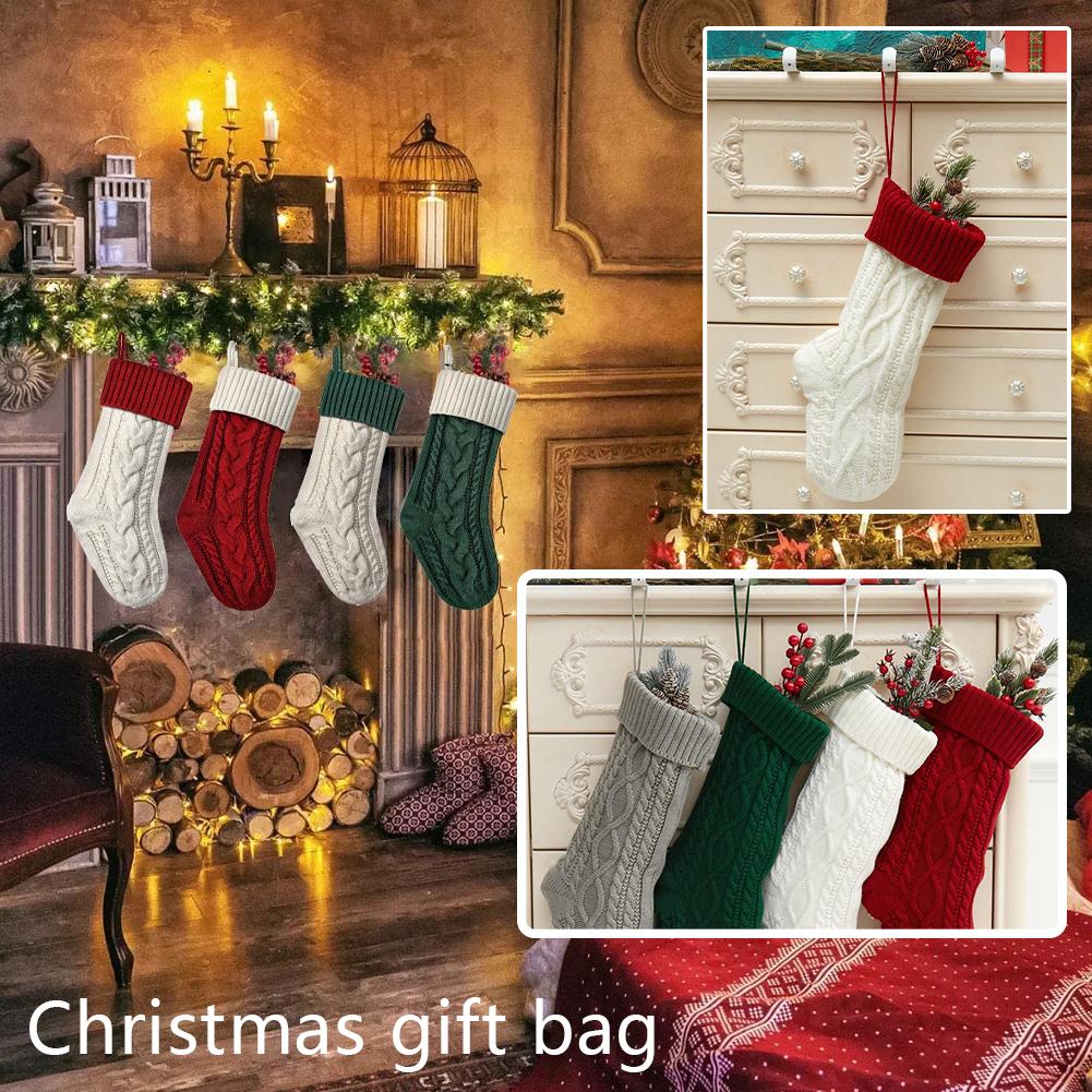 thumbnail image 2 of Ruifaya Medias navideñas tejidas con diseño floral de Papá Noel, bolsa de regalo para árbol de Navidad, 2 of 7