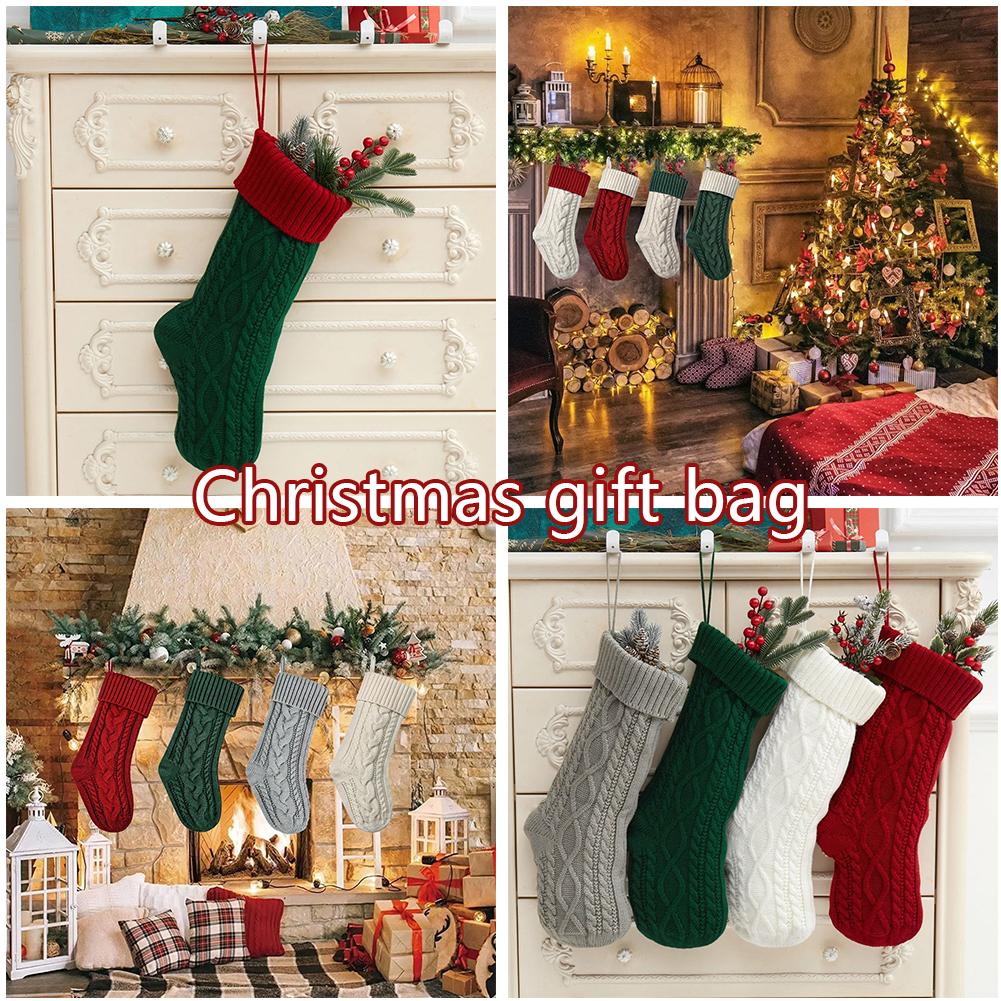 thumbnail image 3 of Ruifaya Medias navideñas tejidas con diseño floral de Papá Noel, bolsa de regalo para árbol de Navidad, 3 of 7