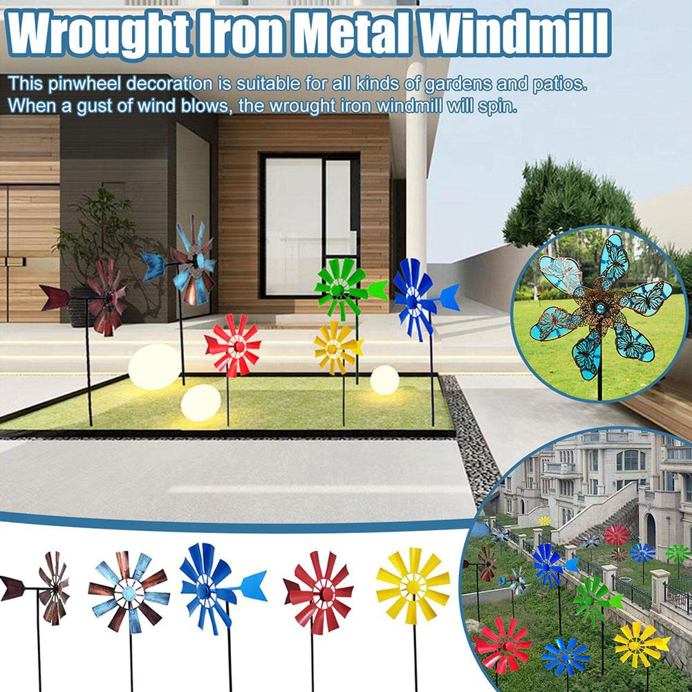 thumbnail image 4 of Ruifaya Molino de viento de metal creativo para decoración de césped y jardín, con energía solar, giratorio, para patio y jardín, 4 of 7