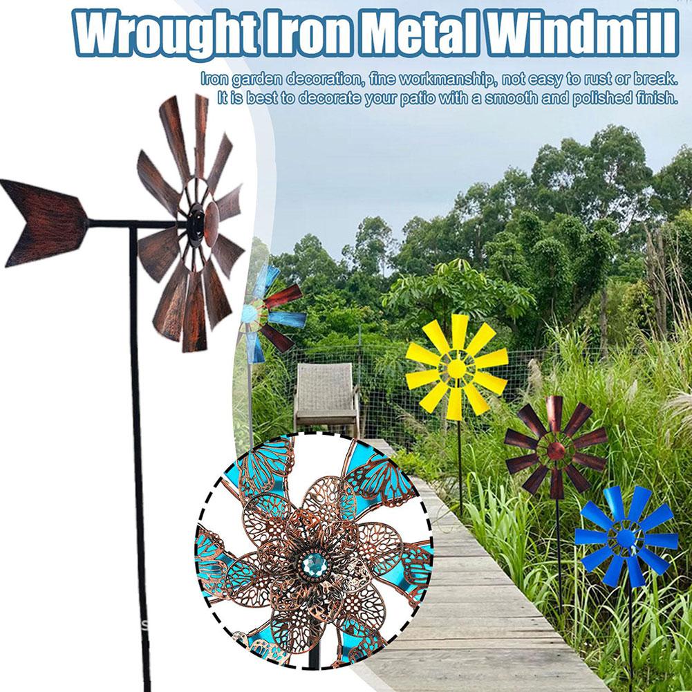 thumbnail image 2 of Ruifaya Molino de viento de metal creativo para decoración de césped y jardín, con energía solar, giratorio, para patio y jardín, 2 of 7