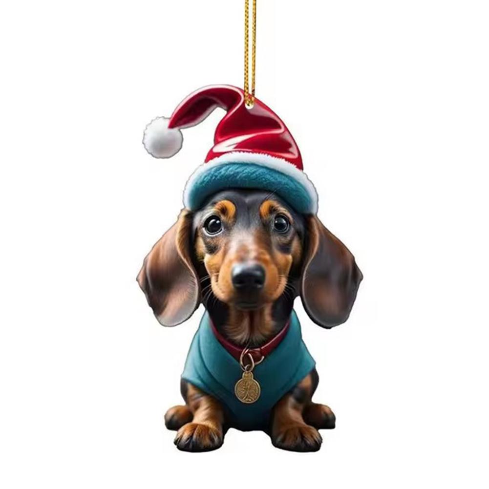 thumbnail image 4 of SGACAI Adorno de árbol de Navidad acrílico con forma de perro salchicha para decoraciones festivas del hogar, 4 of 7