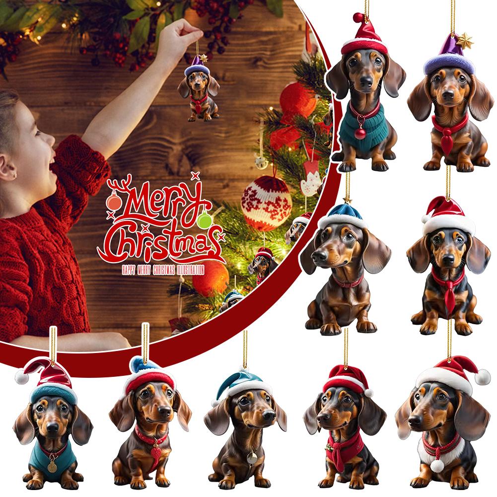 thumbnail image 3 of SGACAI Adorno de árbol de Navidad acrílico con forma de perro salchicha para decoraciones festivas del hogar, 3 of 7