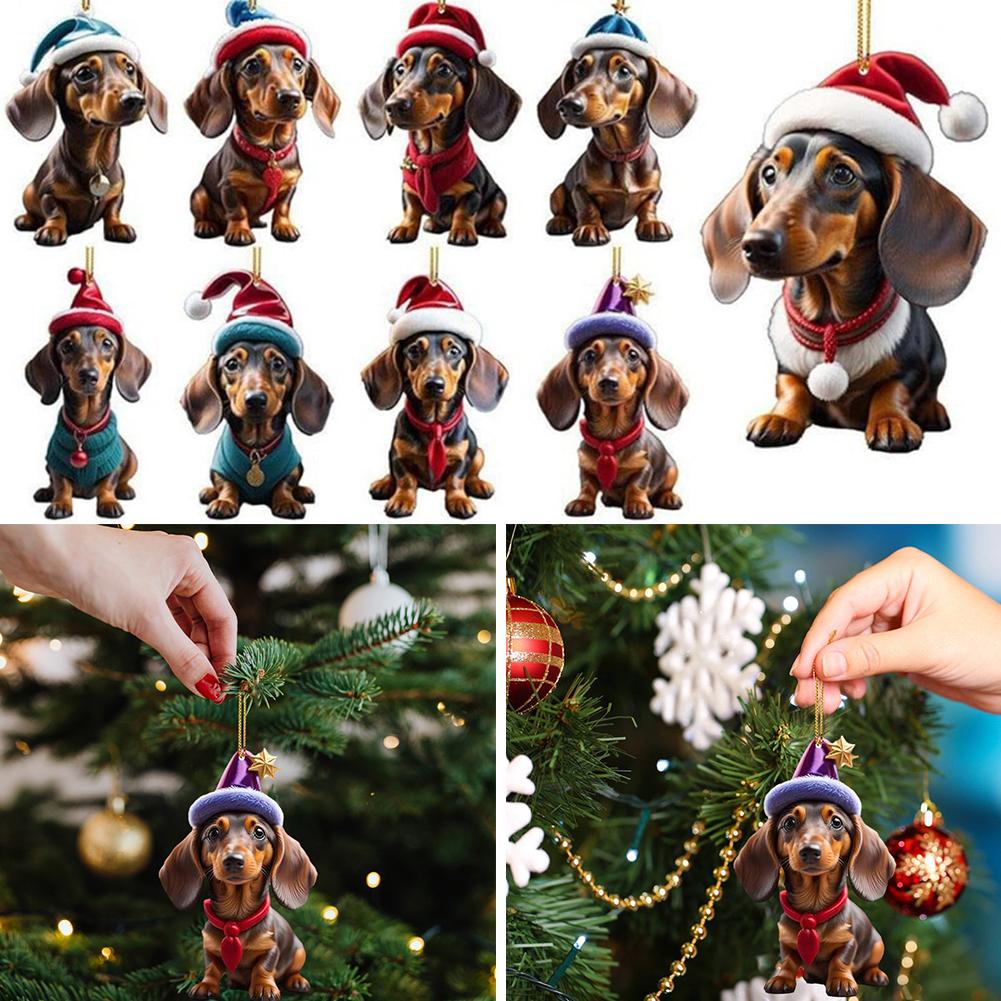 thumbnail image 2 of SGACAI Adorno de árbol de Navidad acrílico con forma de perro salchicha para decoraciones festivas del hogar, 2 of 7