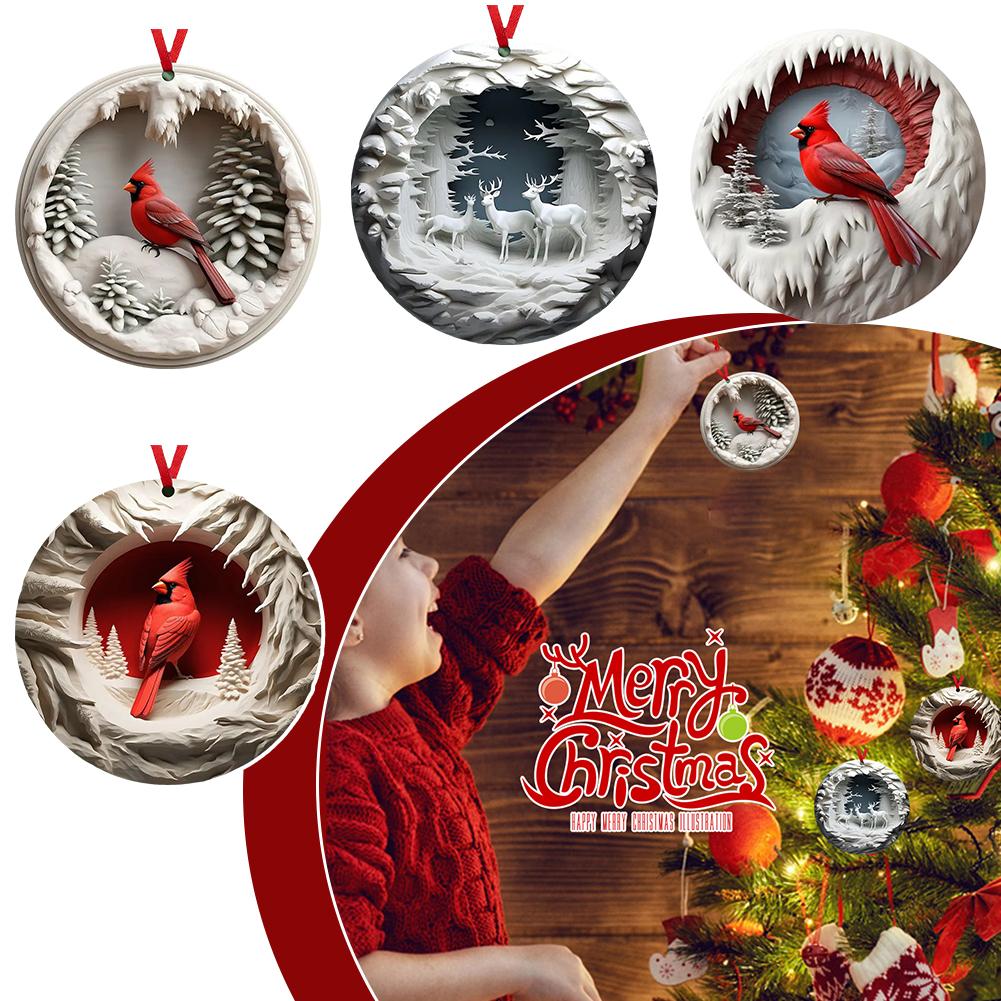 thumbnail image 2 of Ruifaya Adorno navideño de cardenal rojo, pequeños pájaros rojos, mini adornos colgantes conmemorativos de cardenal para árbol de Navidad, cálida decoración navideña, 2 of 7
