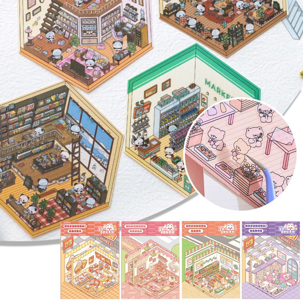 thumbnail image 2 of Wartleves 4 juegos de pegatinas de casa 3D para hacer tú mismo, pegatinas divertidas para hacer que el supermercado sea popular, 2 of 7