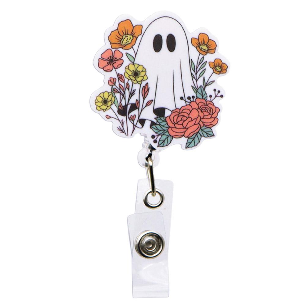 thumbnail image 5 of Wartleves Lindos carretes de insignias retráctiles de Halloween - Lindo carrete de insignia floral de fantasma blanco NUEVO, 5 of 7