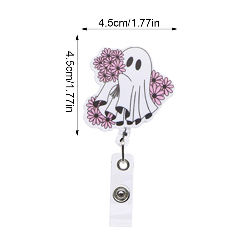 thumbnail image 2 of Wartleves Lindos carretes de insignias retráctiles de Halloween - Lindo carrete de insignia floral de fantasma blanco NUEVO, 2 of 7
