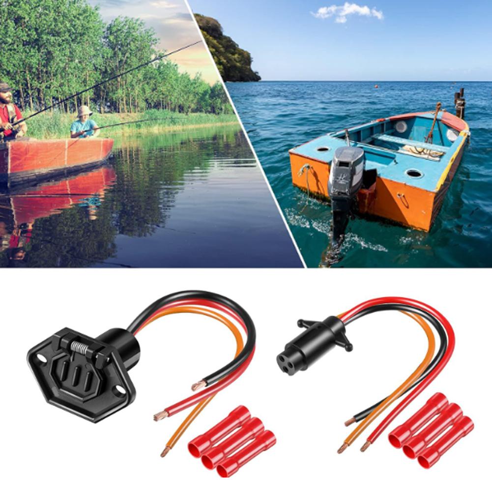 thumbnail image 2 of Wartleves CQJJTKX Enchufe para motor de arrastre, enchufe y receptáculo para motor de arrastre de 3 cables de calibre 8, enchufe para motor de arrastre impermeable profesional, para barco Minn Kota, c, 2 of 7