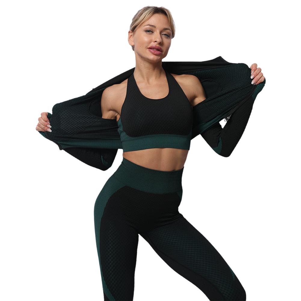thumbnail image 4 of SGACAI Conjunto de yoga para mujer, top con cremallera, traje deportivo, sujetador, ropa de entrenamiento, gimnasio, fitness, 4 of 7