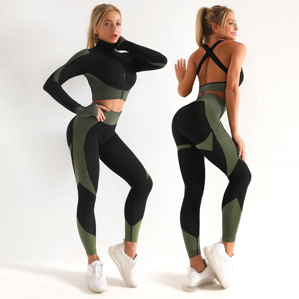 thumbnail image 3 of SGACAI Conjunto de yoga para mujer, top con cremallera, traje deportivo, sujetador, ropa de entrenamiento, gimnasio, fitness, 3 of 7