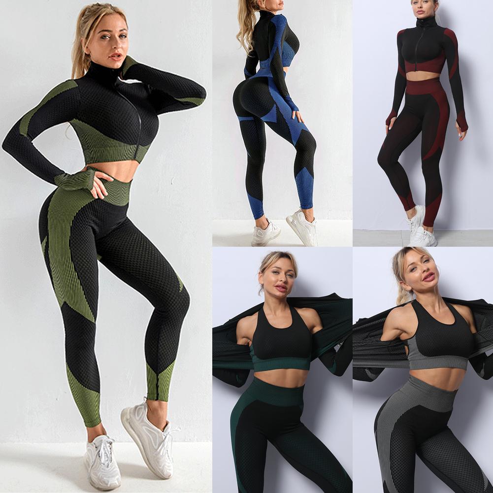thumbnail image 2 of SGACAI Conjunto de yoga para mujer, top con cremallera, traje deportivo, sujetador, ropa de entrenamiento, gimnasio, fitness, 2 of 7