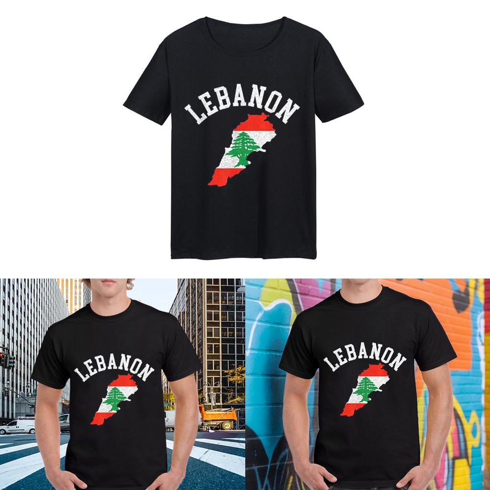 thumbnail image 2 of Ruifaya Camiseta cómoda y transpirable con estampado de mapa de la bandera del Líbano, 2 of 7