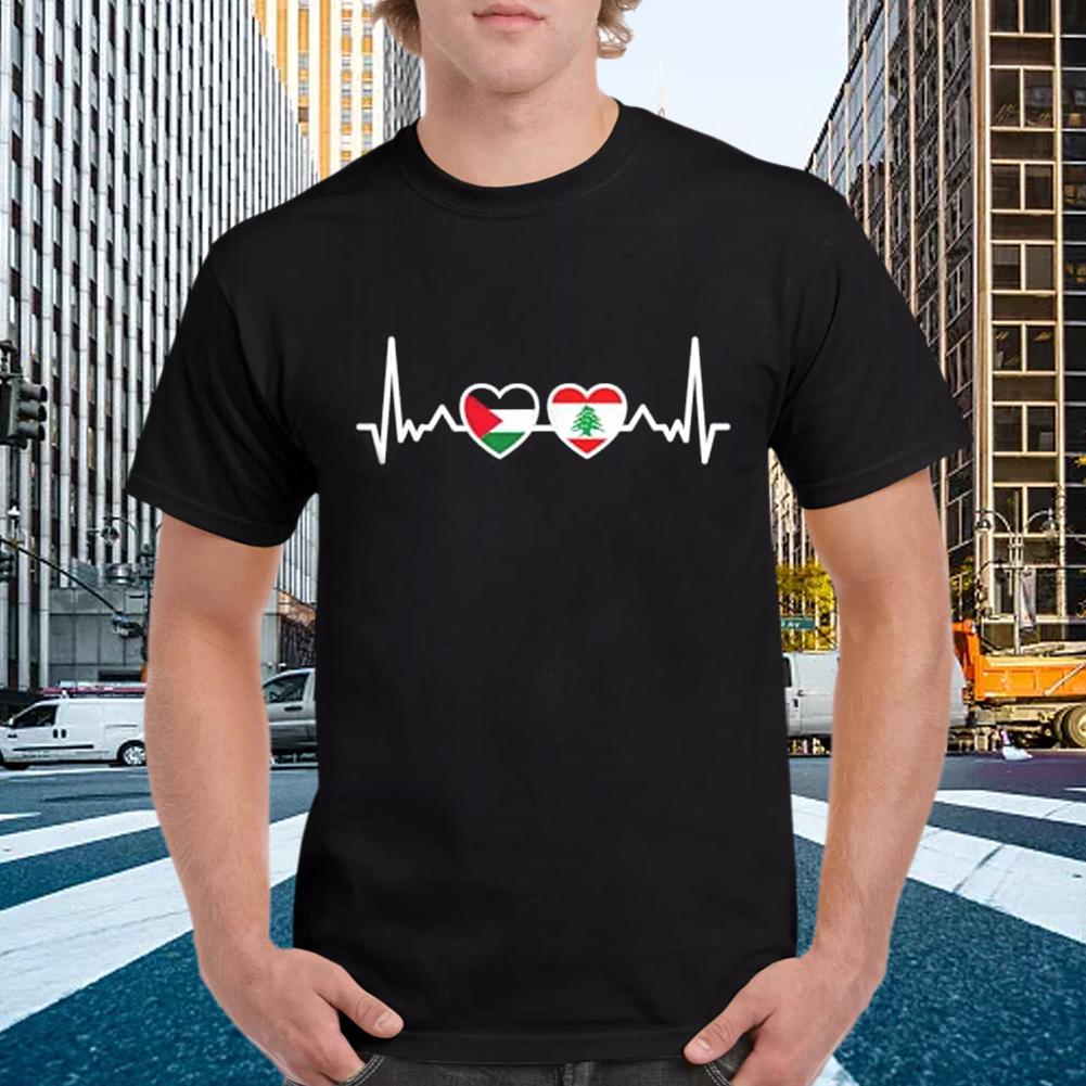 thumbnail image 3 of SGACAI Camiseta de verano de manga corta estampada con corazón solidario palestino y libanés, 3 of 7