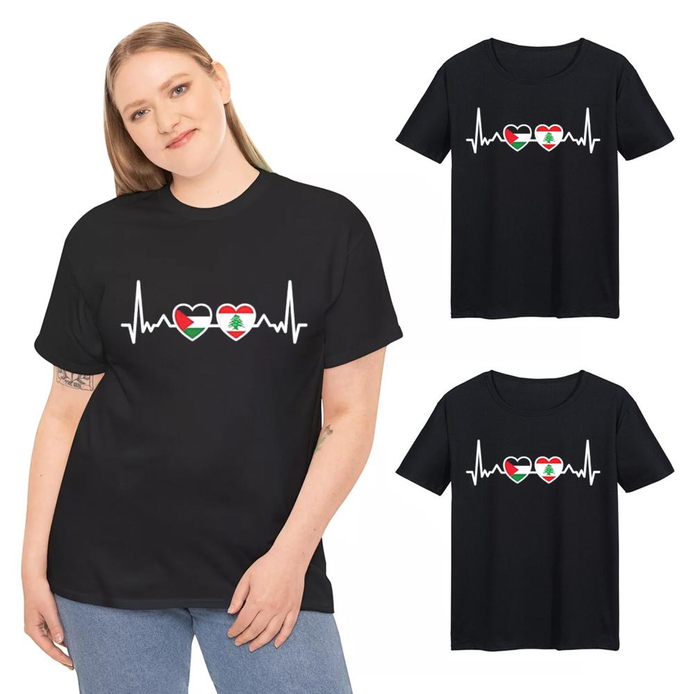 thumbnail image 2 of SGACAI Camiseta de verano de manga corta estampada con corazón solidario palestino y libanés, 2 of 7