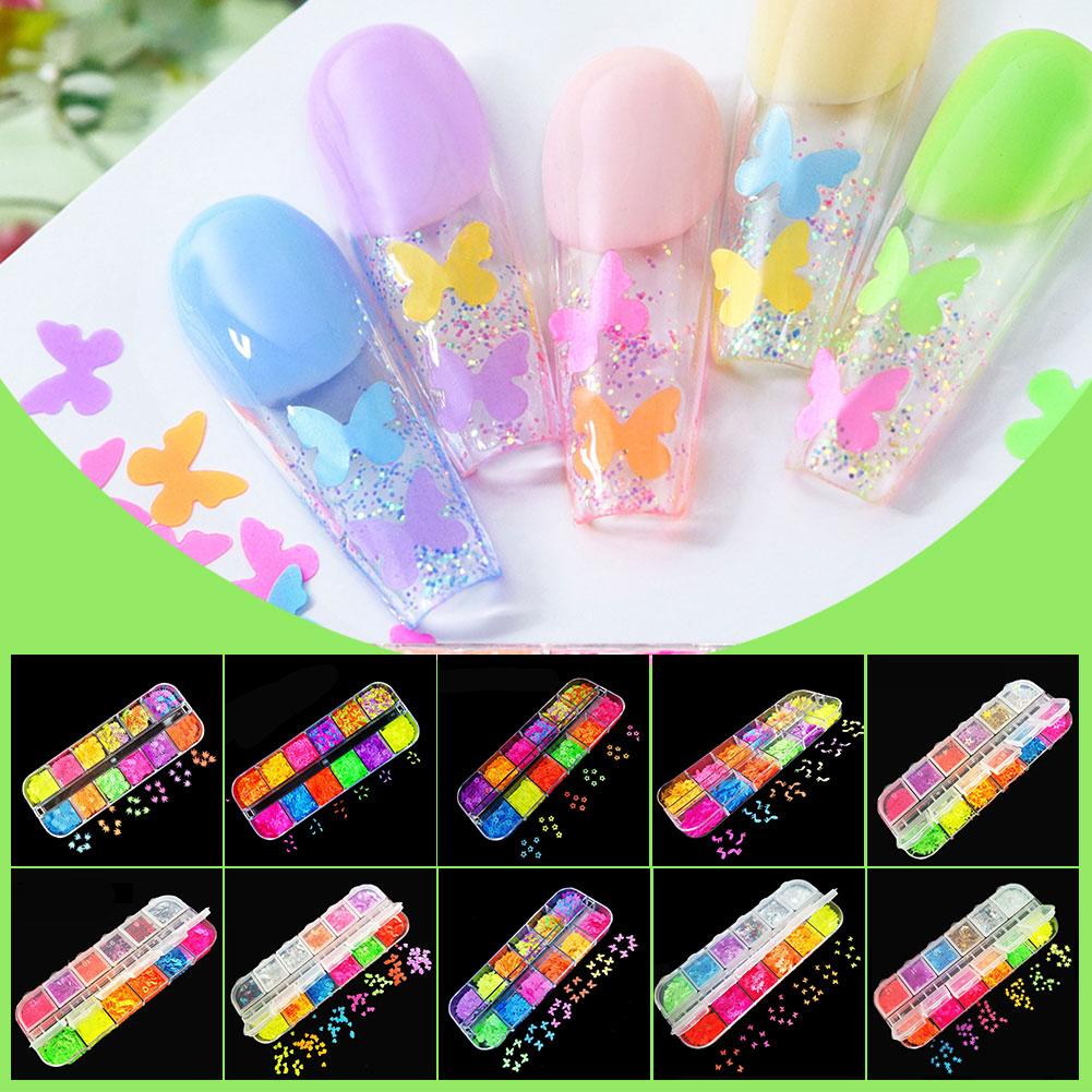 thumbnail image 2 of Ruifaya ☆Nail Art Glitter BUTTERFLY Luminoso Brilla en la Oscuridad Color Amarillo Claro, 2 of 7