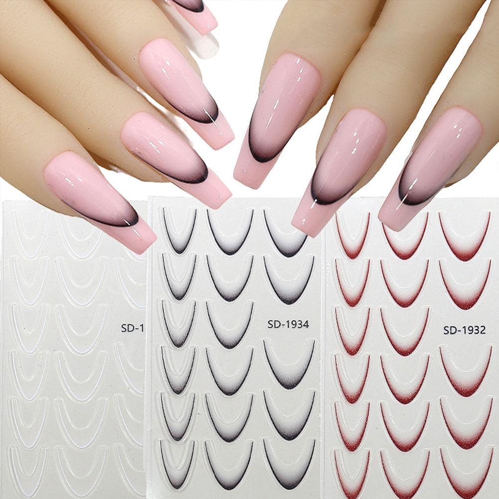 thumbnail image 2 of Ruifaya Pegatinas de uñas con degradado francés de moda, línea blanca y negra, decoración de manicura ¡CALIENTE!, 2 of 7