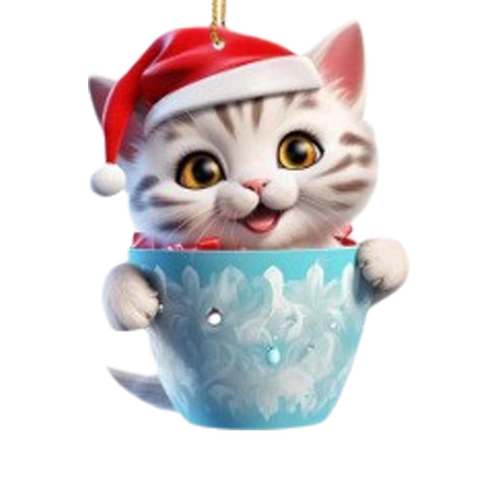 thumbnail image 4 of Wartleves Adorno navideño de gato, adorno navideño de gato acrílico 2D, adorno navideño para árbol de Navidad, adorno navideño colgante con forma de gato de dibujos animados, decoración navideña para, 4 of 7