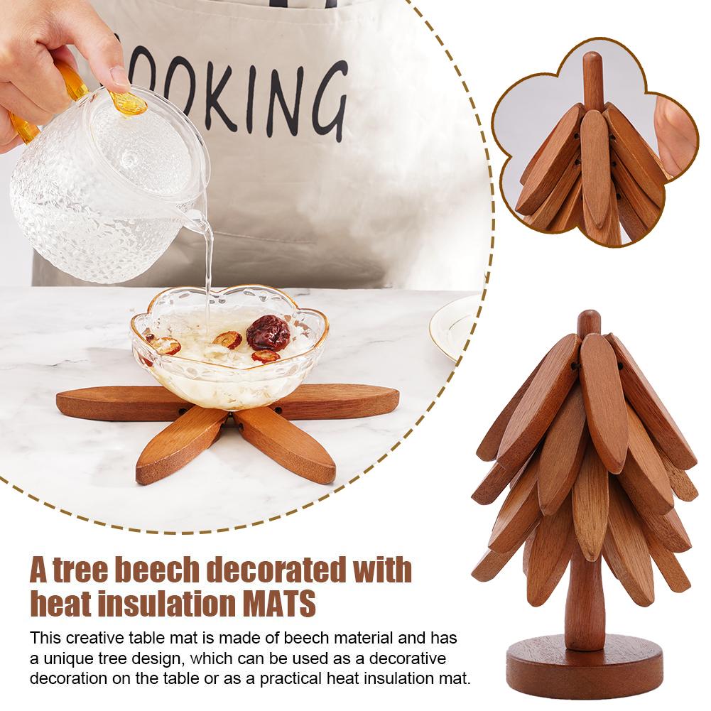 thumbnail image 5 of SGACAI Posavasos de madera con forma de árbol, salvamanteles de madera para platos calientes, forma decorativa de árbol de Navidad, 5 of 7