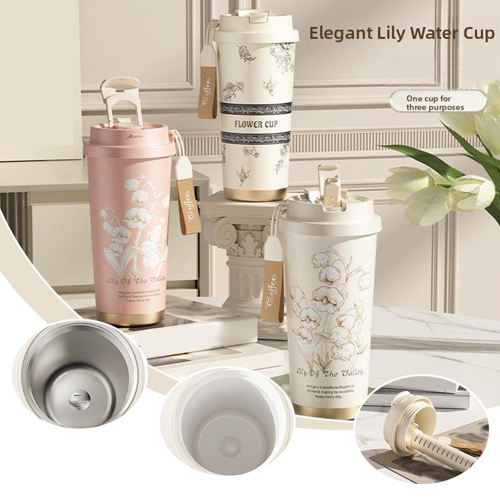 thumbnail image 2 of Wartleves Taza de café con revestimiento de cerámica Lily Valley para niñas, taza doble de alto valor para beber, regalo de alta gama de acero inoxidable Q0x4, 2 of 7