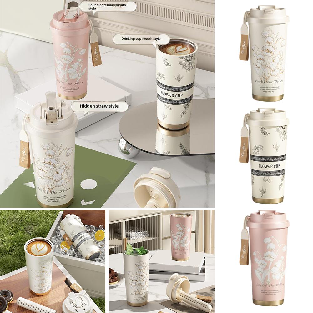 thumbnail image 3 of Wartleves Taza de café con revestimiento de cerámica Lily Valley para niñas, taza doble de alto valor para beber, regalo de alta gama de acero inoxidable Q0x4, 3 of 7