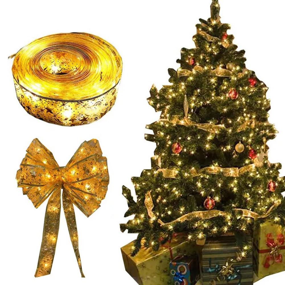 thumbnail image 2 of Wartleves Guirnalda de luces LED con batería para decoración de árboles de Navidad, borde dorado, cinta con cable, luces de hadas para árbol de Navidad, boda, fiesta de cumpleaños, decoración del hoga, 2 of 7